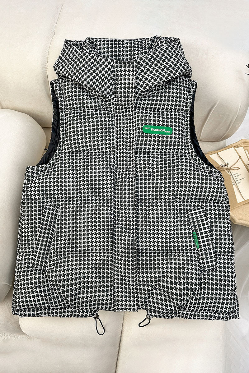 Gewatteerde bodywarmer voor dames met capuchon, allover logoprint en verstelbare zoom