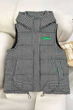 Gewatteerde bodywarmer voor dames met capuchon, allover logoprint en verstelbare zoom