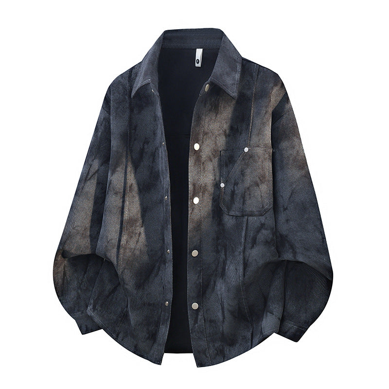 Oversized corduroy workshirt voor heren in batiklook met drukknoopsluiting