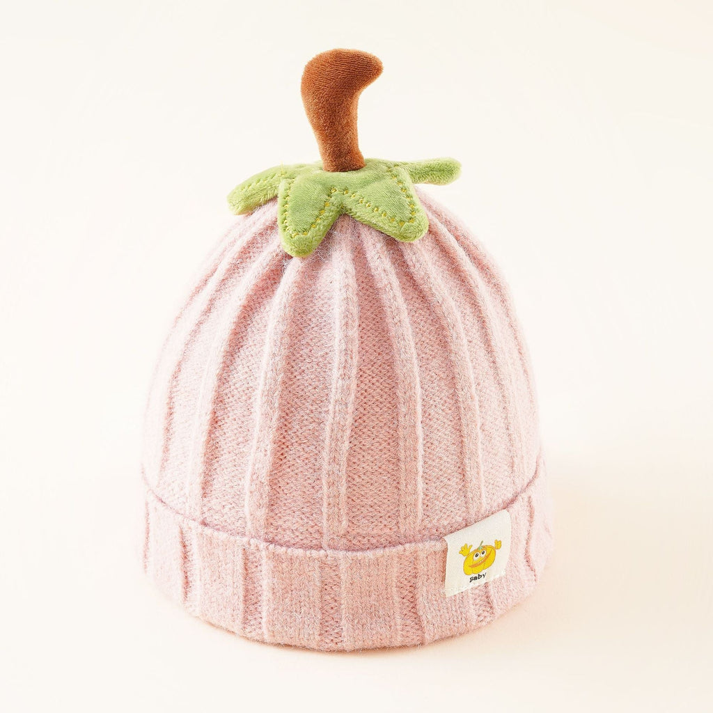 Babymutsje in pompoenlook met blaadje en steeltje