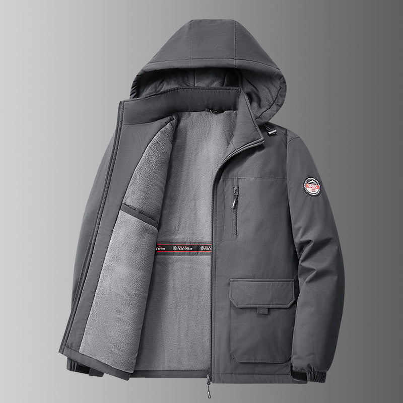 Gevoerde softshell-winterjas voor heren met capuchon en multifunctionele zakken