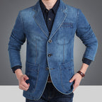Spijkerblazer voor heren met smalle pasvorm, used-look en zakken