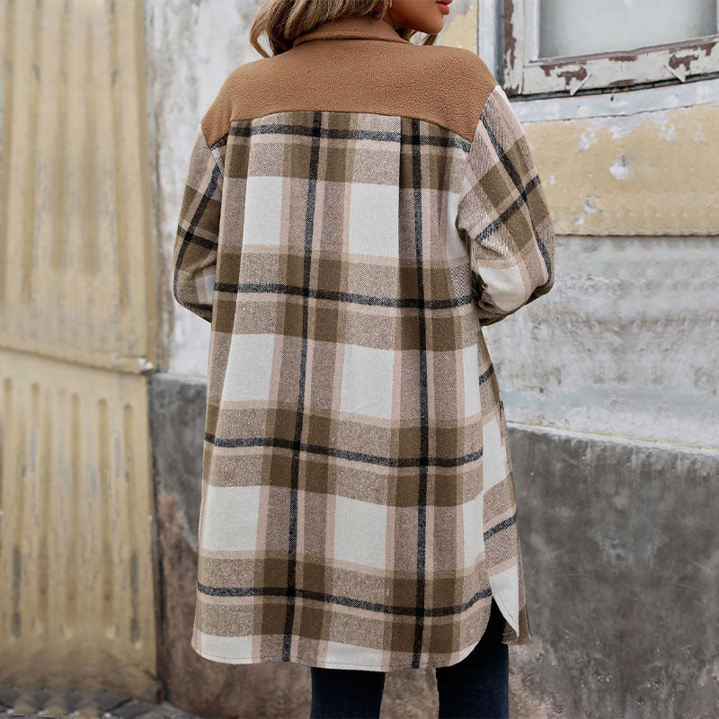 Geruit overshirt voor dames met zakken, knopen en lange mouwen