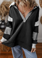 Oversized gestreepte sweater voor dames met V-hals