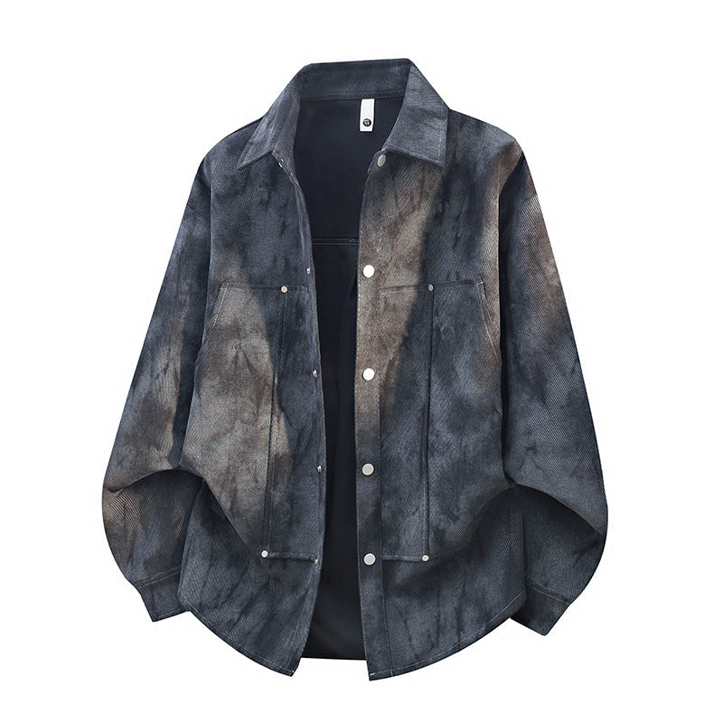 Oversized shirtjack voor heren in acid-wash-look met drukknopen