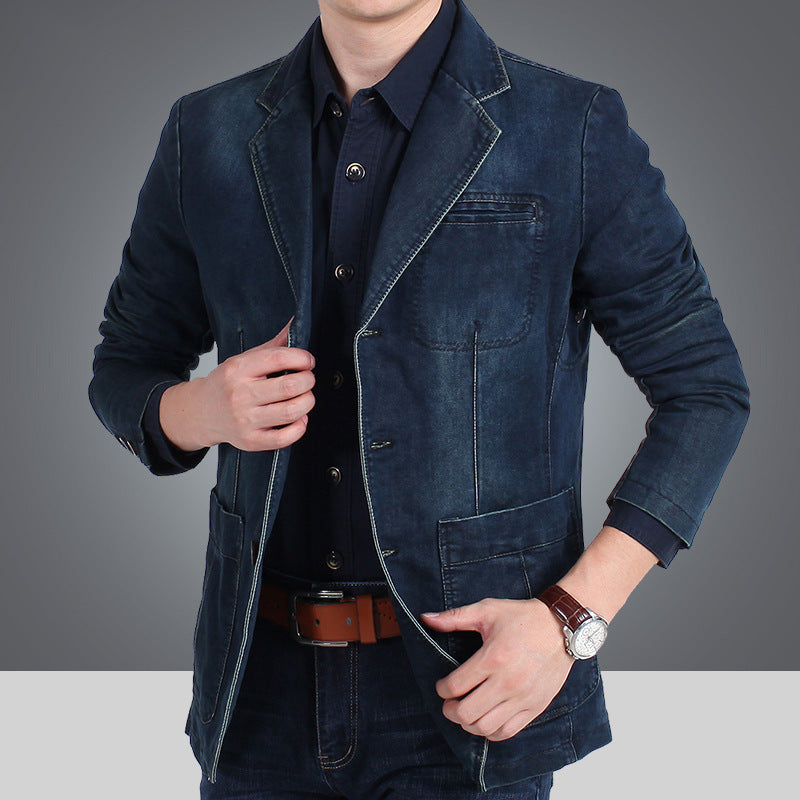 Spijkerblazer voor heren met smalle pasvorm, used-look en zakken