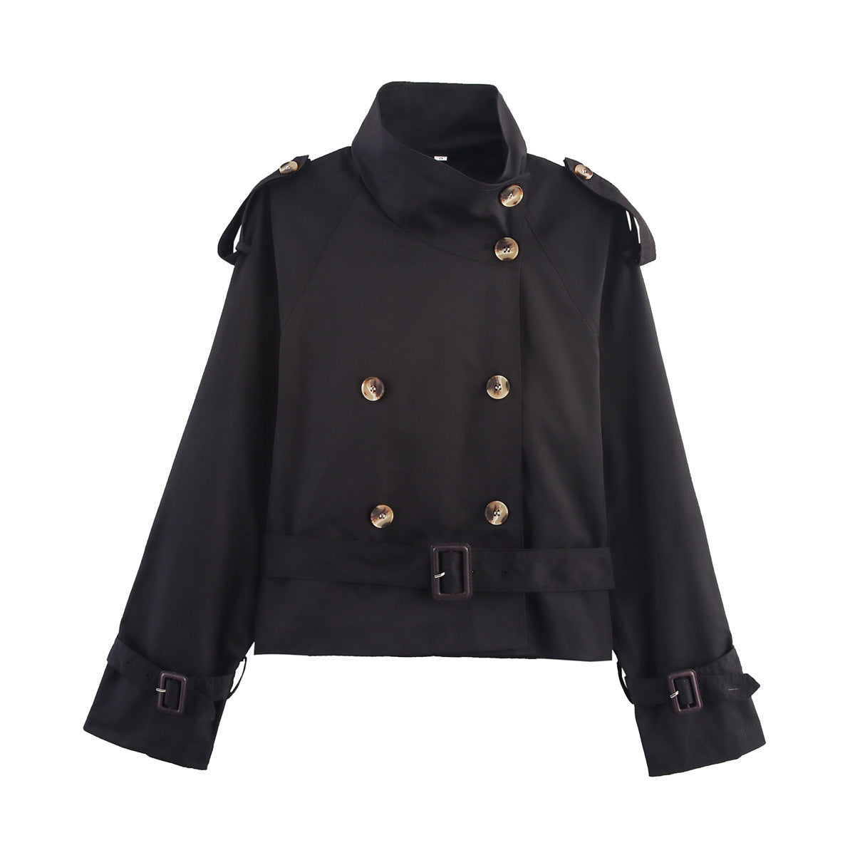 Korte trenchcoat voor dames met riem en dubbele knopenrij