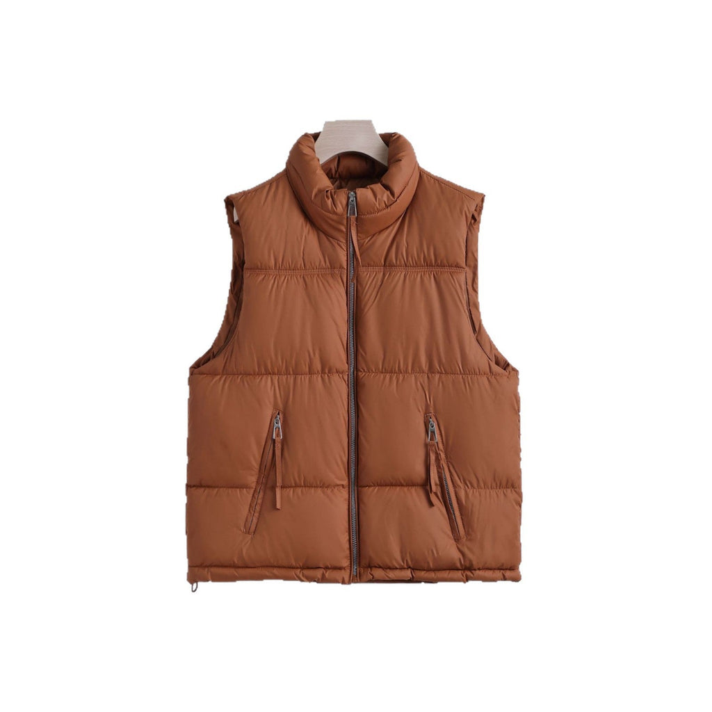 Gewatteerde bodywarmer voor dames met hoge opstaande kraag en tweewegrits