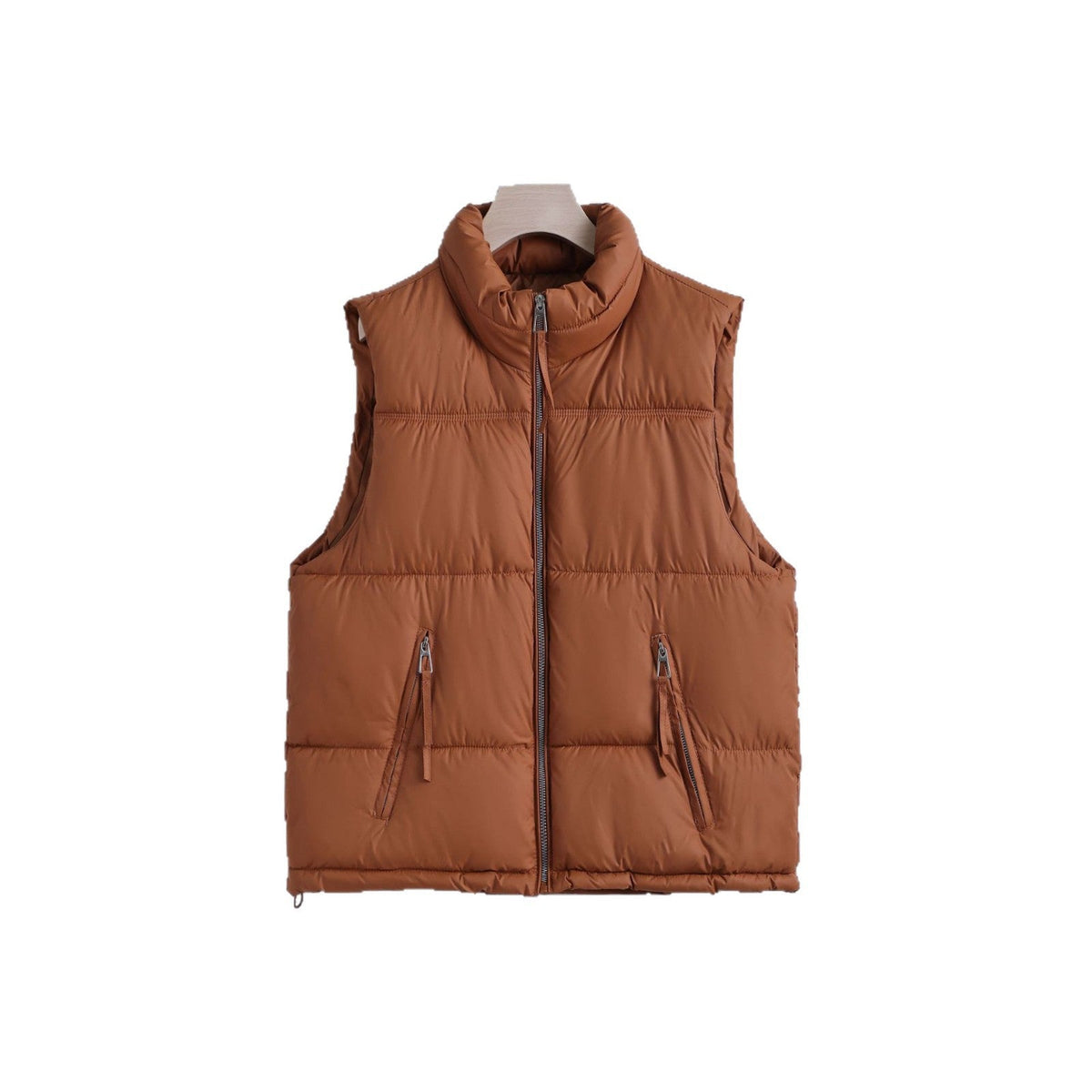 Gewatteerde bodywarmer voor dames met hoge opstaande kraag en tweewegrits
