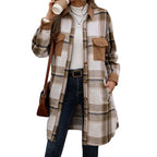 Geruit overshirt voor dames met zakken, knopen en lange mouwen