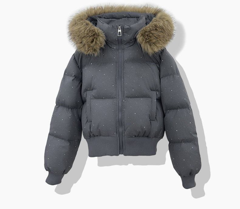 Korte doorgestikte blouson voor dames met afneembare capuchon