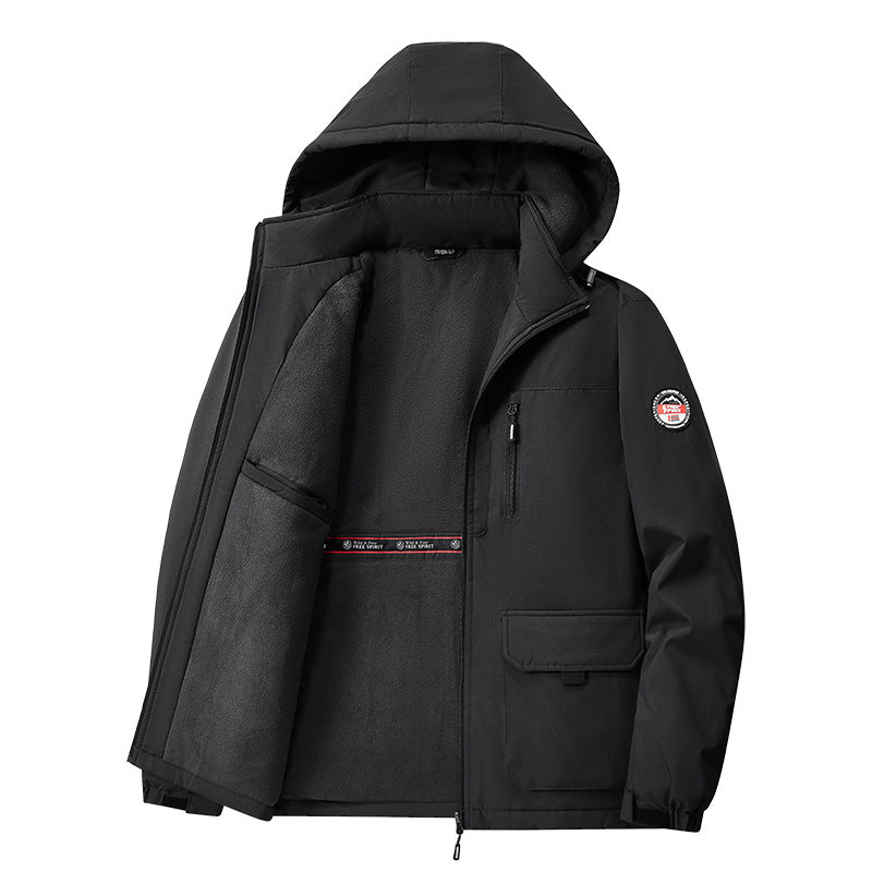Gevoerde softshell-winterjas voor heren met capuchon en multifunctionele zakken
