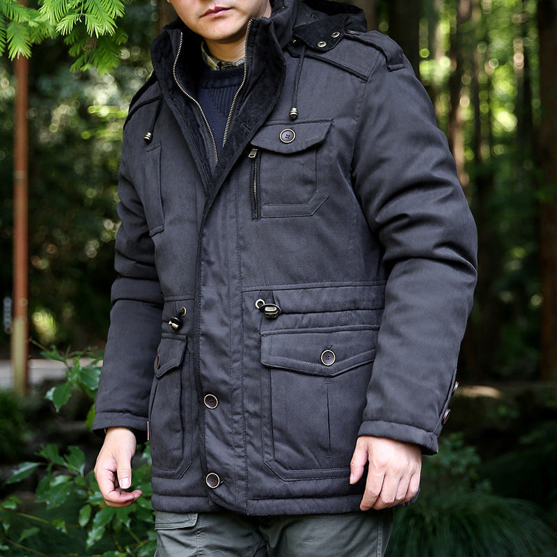 Parka voor heren met capuchon, koord, knopen en zakken