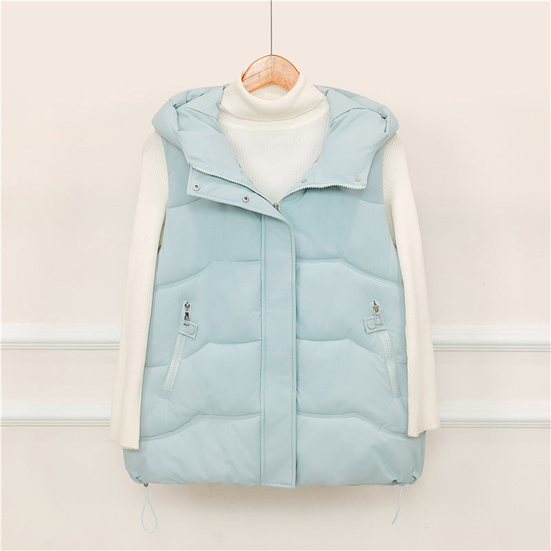 Gewatteerde bodywarmer voor dames met capuchon, koord en ritszakken