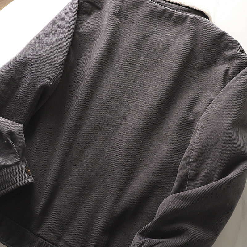 Gevoerde corduroy jas voor heren met teddykraag en knoopsluiting