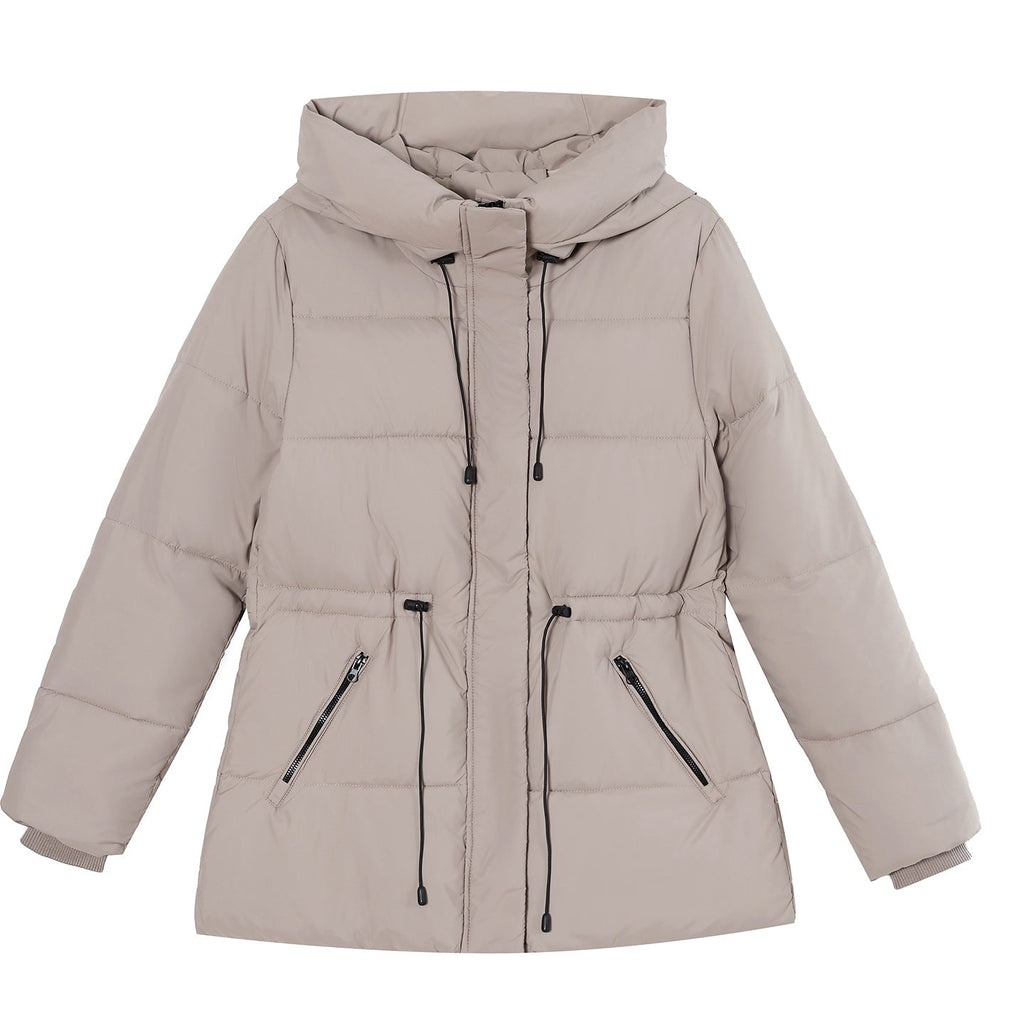 Gewatteerde parka voor dames met capuchon, koord in de taille en ribboorden