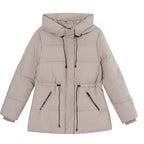 Gewatteerde parka voor dames met capuchon, koord in de taille en ribboorden