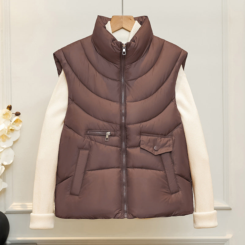 Gewatteerde bodywarmer voor dames met opstaande kraag en multifunctionele zakken