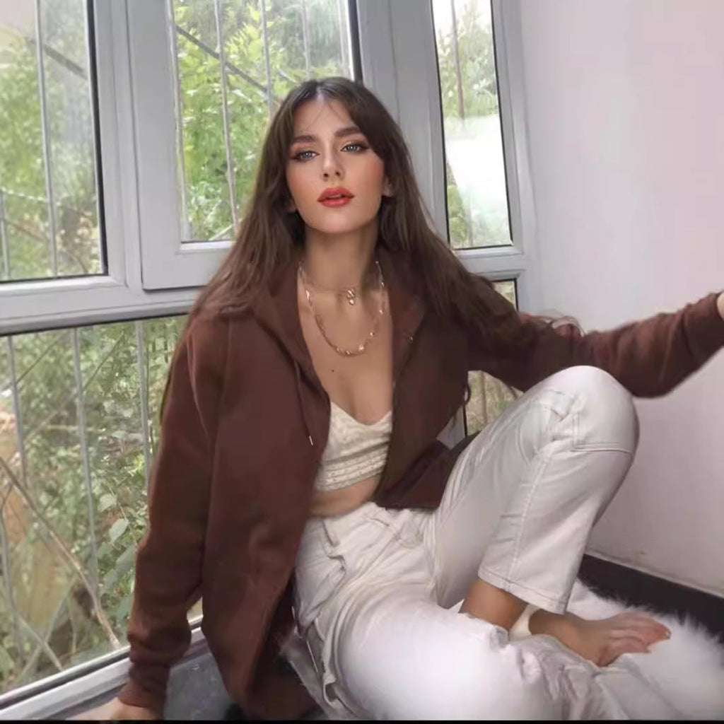 Wijde hoodie met rits voor dames, met kangoeroezakken en ribboorden