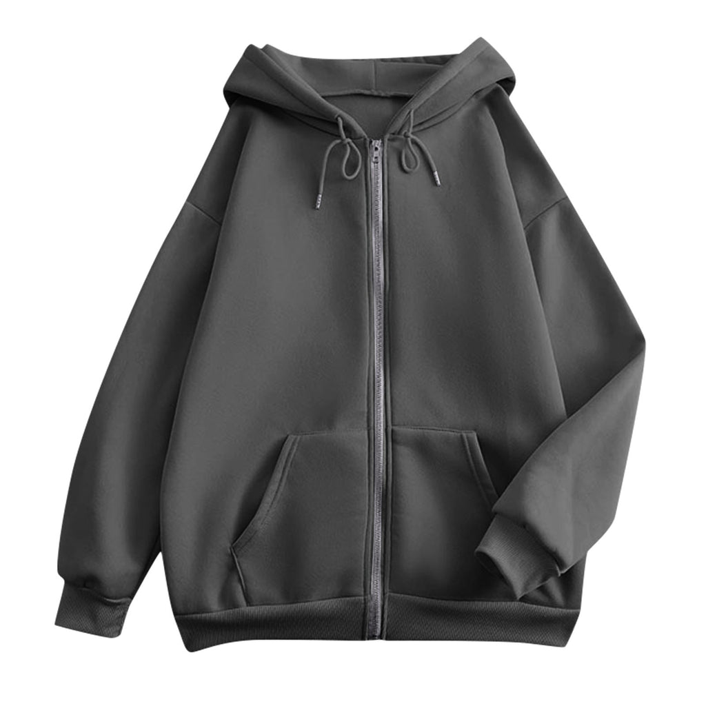 Wijde hoodie met rits voor dames, met kangoeroezakken en ribboorden