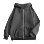 Wijde hoodie met rits voor dames, met kangoeroezakken en ribboorden