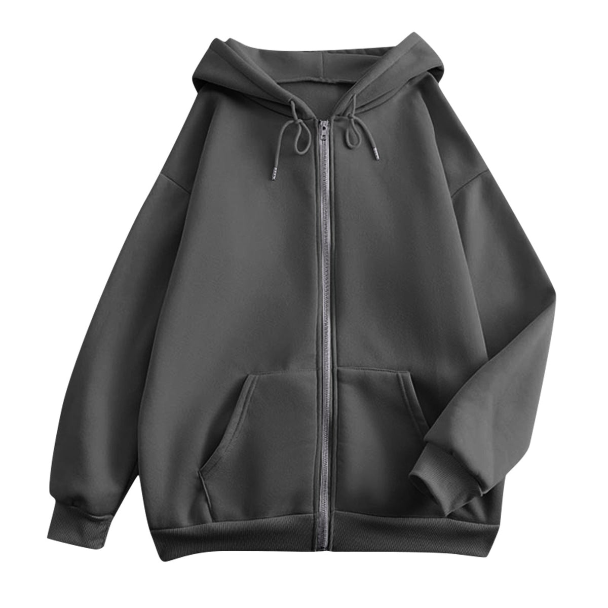 Wijde hoodie met rits voor dames, met kangoeroezakken en ribboorden