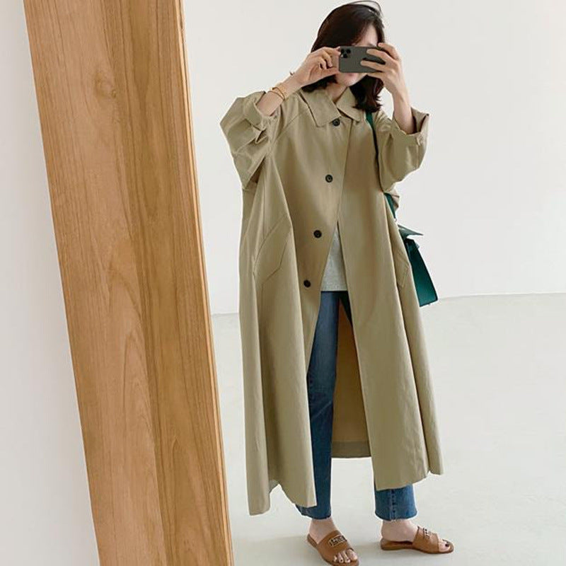 Lange swingcoat voor dames met A-lijnsnit en verlaagde schouders