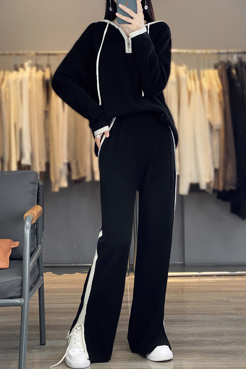 Tweedelige set voor dames met capuchon, wijde broek en zakken