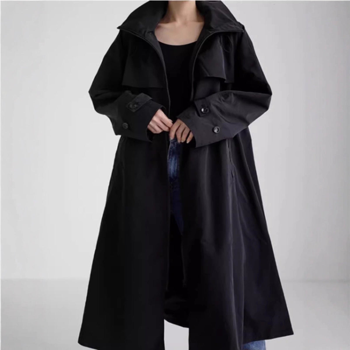 Waterafstotende oversized regenjas voor dames met capuchon en A-lijn