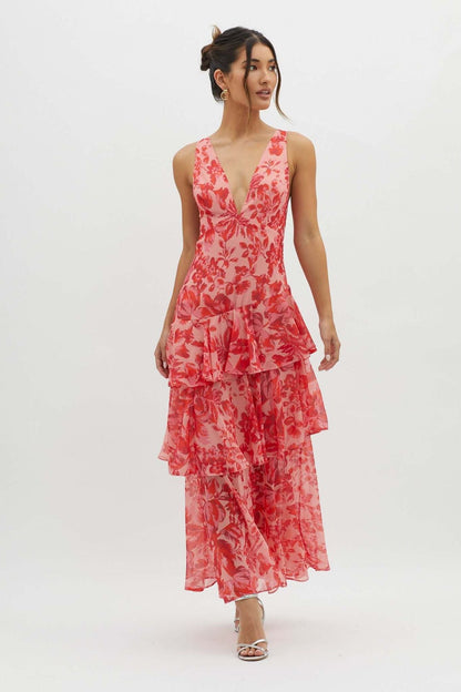 Dames maxijurk met volant – Elegante chiffon zomerjurk voor speciale gelegenheden