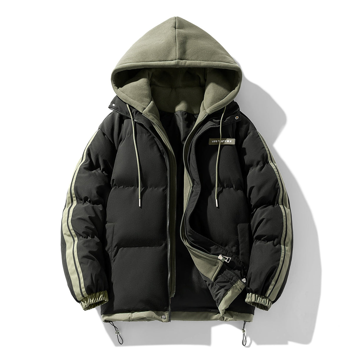Gewatteerde parka voor heren met ingebouwde hoodie en tweewegrits
