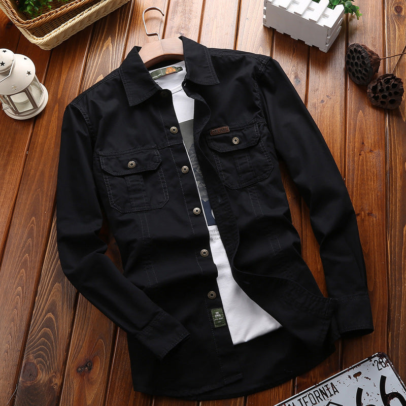Canvas overshirt voor heren met borstzakken met klep en verstevigde naden
