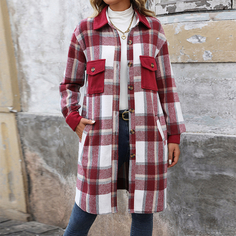 Geruit overshirt voor dames met zakken, knopen en lange mouwen