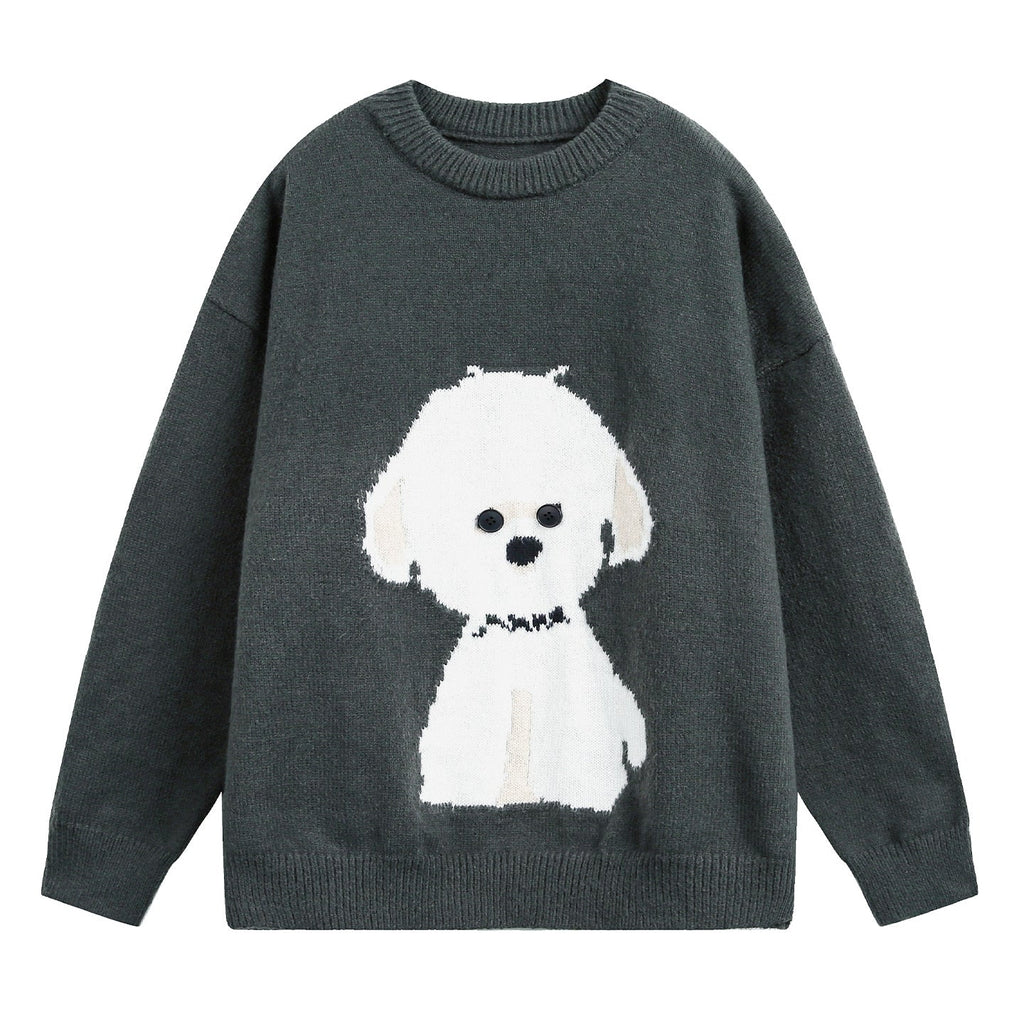 Oversized trui voor dames met ronde hals en hondenmotief