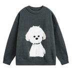 Oversized trui voor dames met ronde hals en hondenmotief