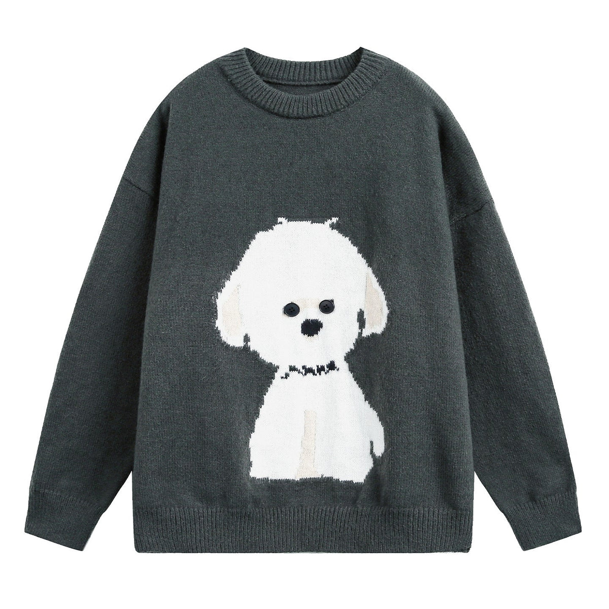 Oversized trui voor dames met ronde hals en hondenmotief