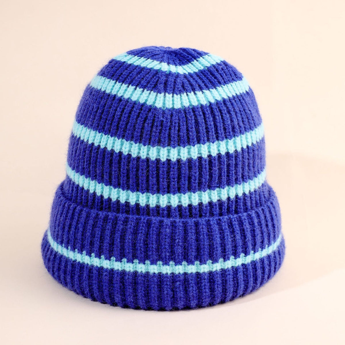 Gestreepte beanie voor dames met zachte binnenvoering