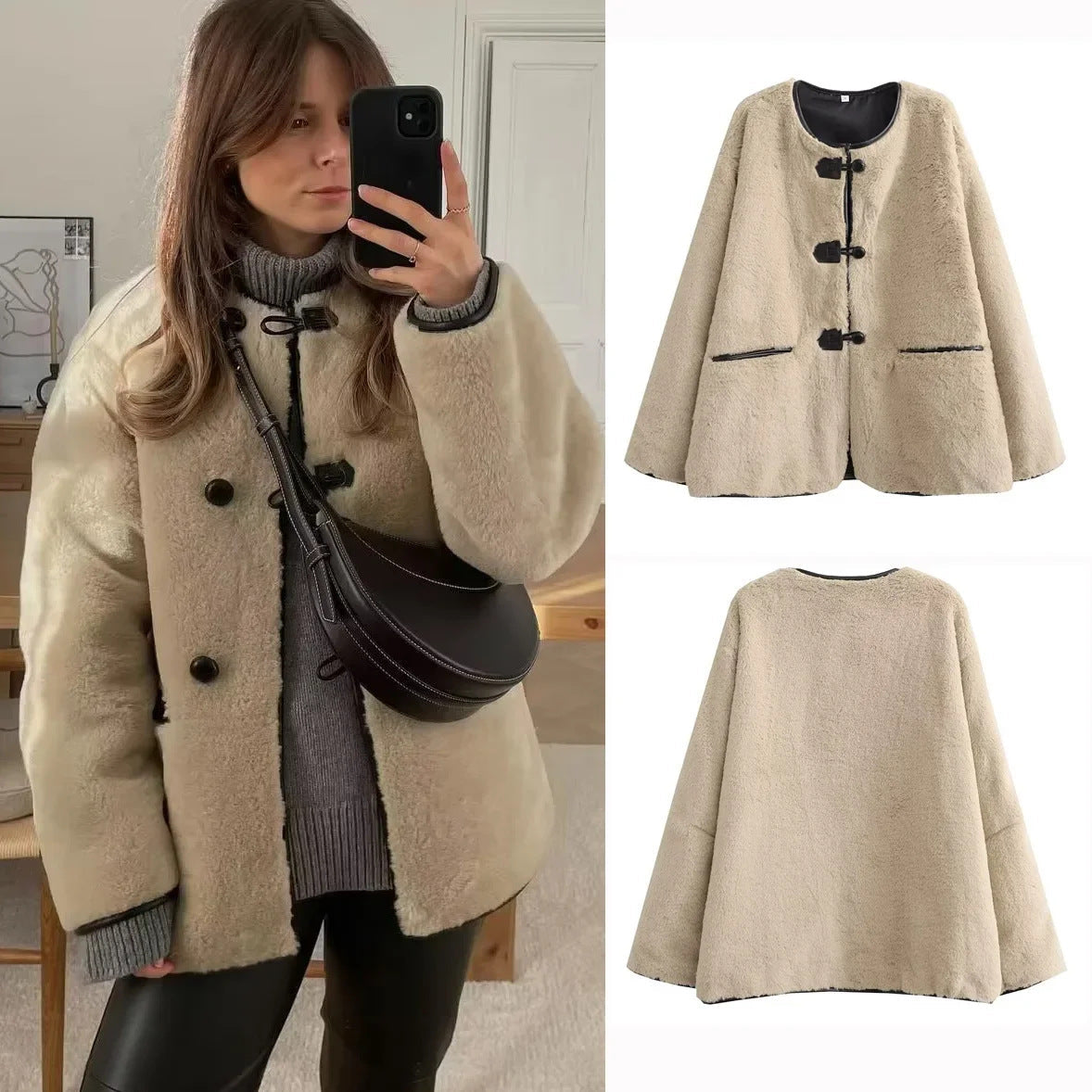 Cropped jasje voor dames met ronde hals en zakken