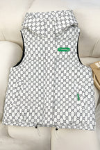 Gewatteerde bodywarmer voor dames met capuchon, allover logoprint en verstelbare zoom