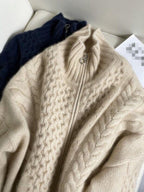 Lange oversized trui voor dames met opstaande kraag