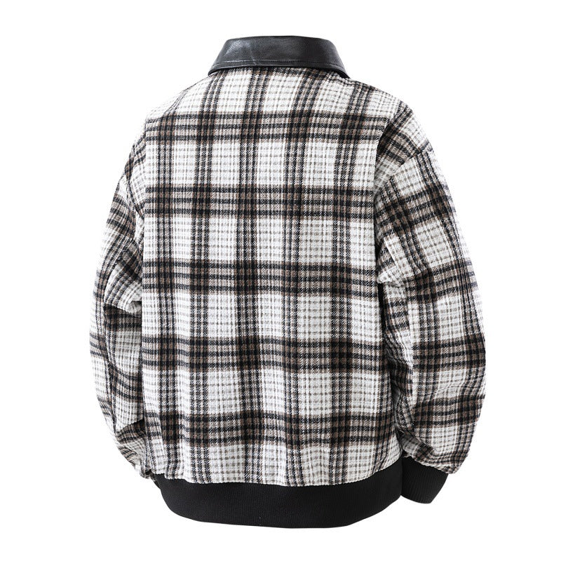 Geruit overshirt voor heren met kraag van imitatieleer en warme voering