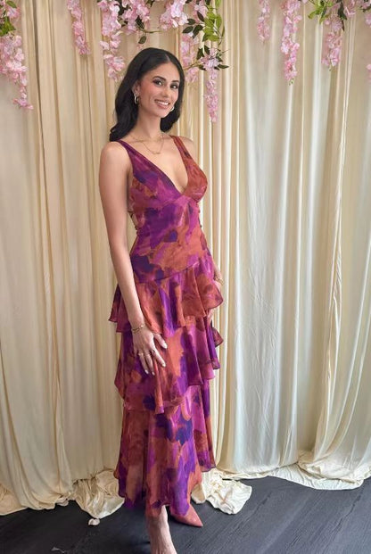 Dames maxijurk met volant – Elegante chiffon zomerjurk voor speciale gelegenheden
