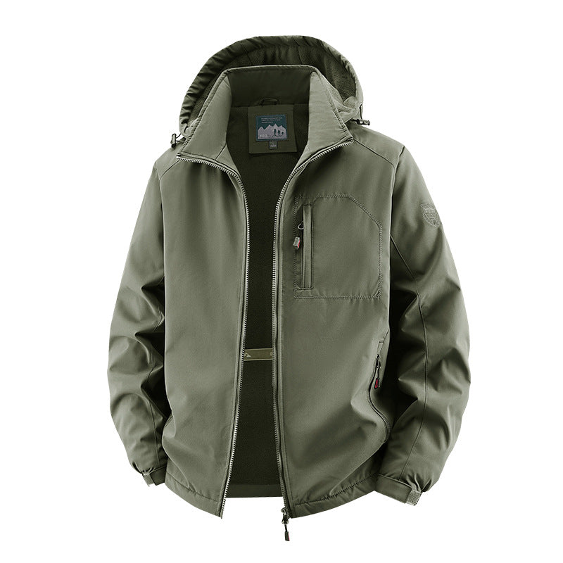 Softshelljas voor heren in tactical-stijl met verborgen capuchon en borstzak