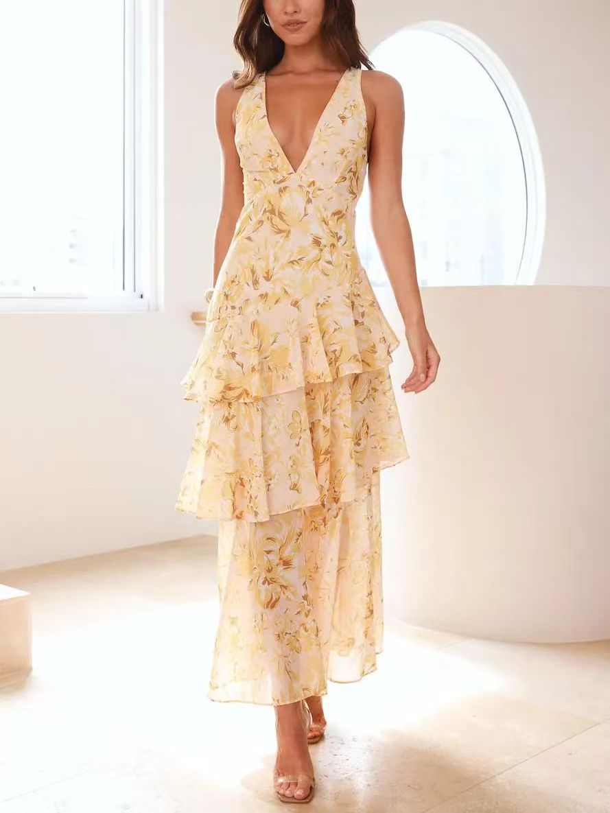 Dames maxijurk met volant – Elegante chiffon zomerjurk voor speciale gelegenheden