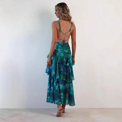 Dames maxijurk met volant – Elegante chiffon zomerjurk voor speciale gelegenheden