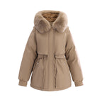 Korte thermoparka voor dames met afneembare kraag van imitatiebont en zakken