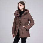 Gewatteerde parka voor dames met capuchon, koord in de taille en ribboorden