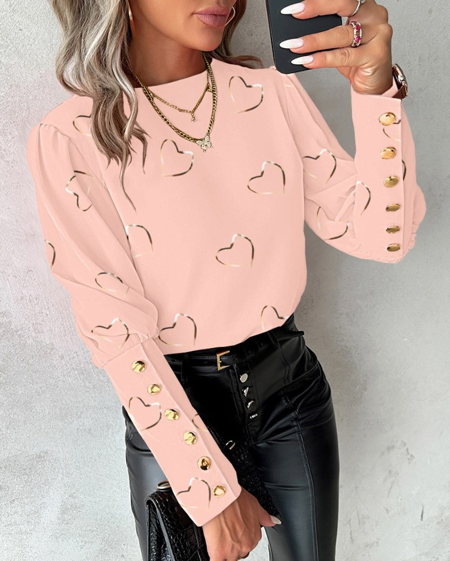 Blouse voor dames met ronde hals en lange mouwen