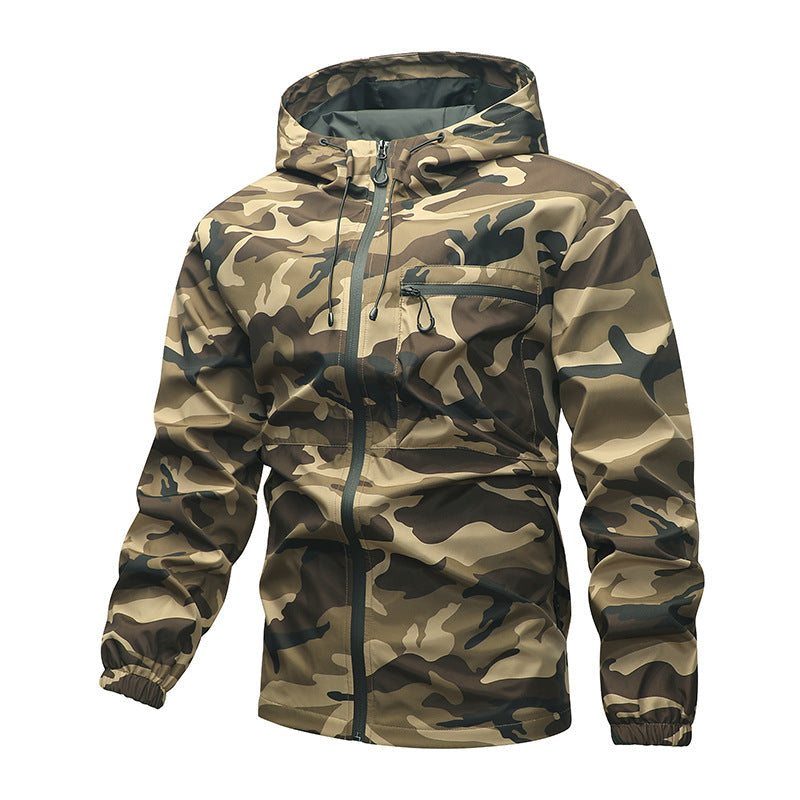 Camouflagejas voor heren met capuchon en zakken