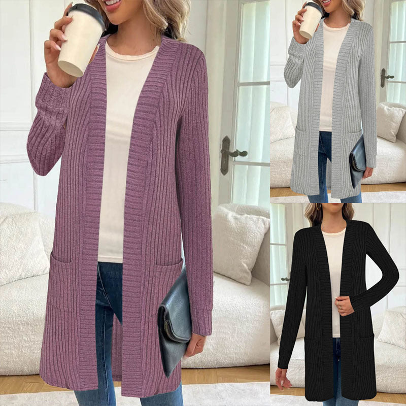 Lang vest voor dames met lange mouwen en zakken